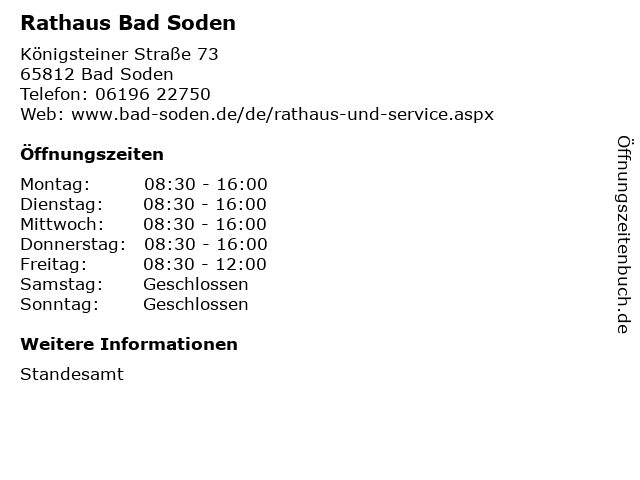 Rathaus Bad Soden in Bad Soden: Adresse und Öffnungszeiten