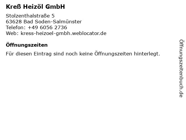 Kreß-Heizöl GmbH in Bad Soden-Salmünster: Adresse und Öffnungszeiten