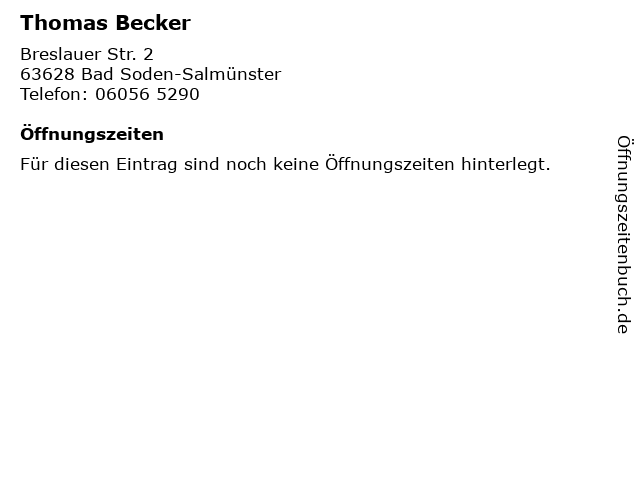 Thomas Becker in Bad Soden-Salmünster: Adresse und Öffnungszeiten