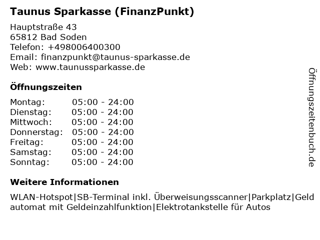 Taunus Sparkasse (FinanzPunkt) in Bad Soden: Adresse und Öffnungszeiten