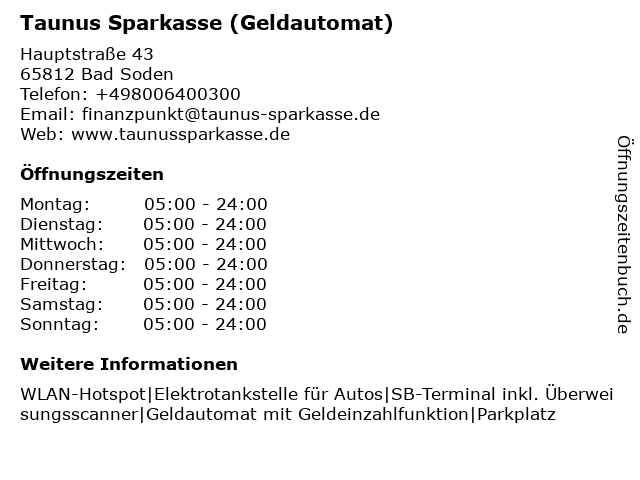 Taunus Sparkasse (Geldautomat) in Bad Soden: Adresse und Öffnungszeiten