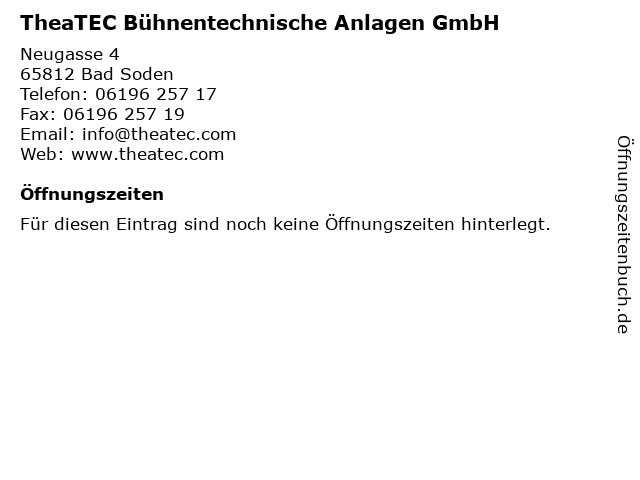 TheaTEC Bühnentechnische Anlagen GmbH in Bad Soden: Adresse und Öffnungszeiten