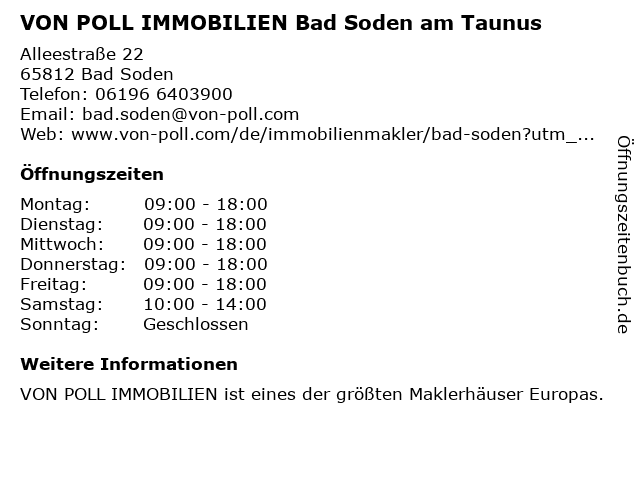 VON POLL IMMOBILIEN Bad Soden am Taunus in Bad Soden: Adresse und Öffnungszeiten