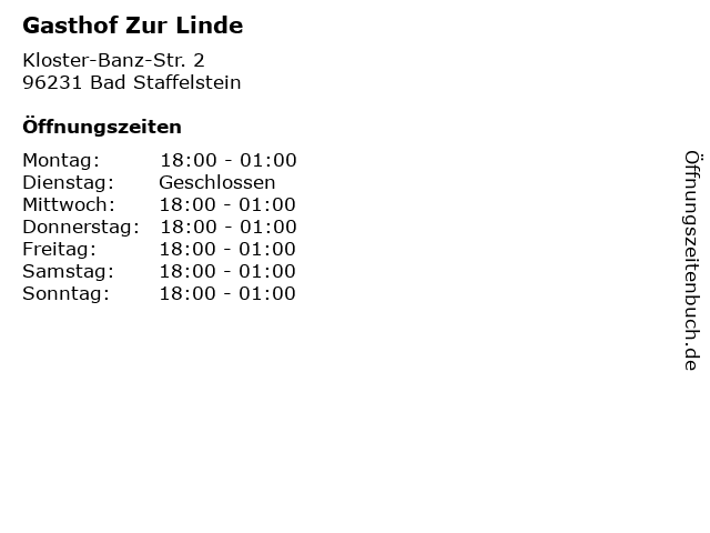 Gasthof Zur Linde in Bad Staffelstein: Adresse und Öffnungszeiten
