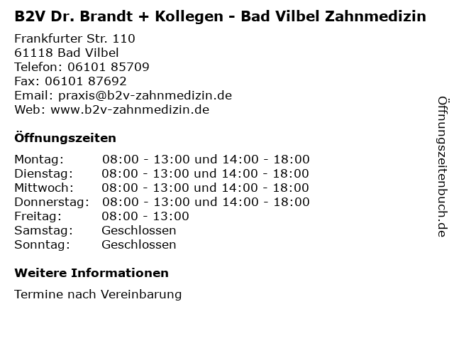 B2V Dr. Brandt + Kollegen - Bad Vilbel Zahnmedizin in Bad Vilbel: Adresse und Öffnungszeiten