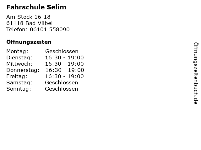 Fahrschule Selim in Bad Vilbel: Adresse und Öffnungszeiten