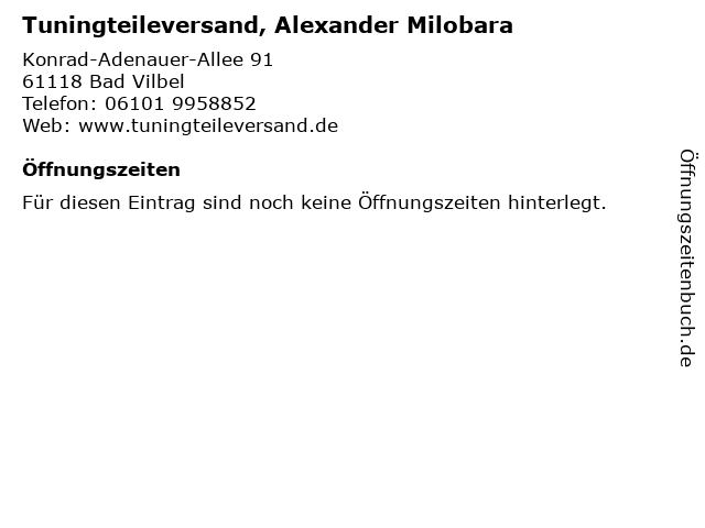 Tuningteileversand, Alexander Milobara in Bad Vilbel: Adresse und Öffnungszeiten