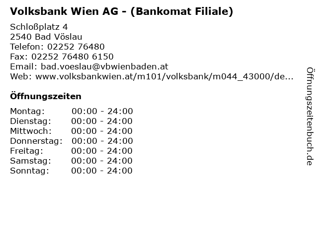 Volksbank Wien AG - (Bankomat Filiale) in Bad Vöslau: Adresse und Öffnungszeiten