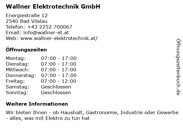 Wallner Elektrotechnik GmbH in Bad Vöslau: Adresse und Öffnungszeiten
