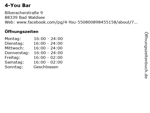 4-You Bar in Bad Waldsee: Adresse und Öffnungszeiten
