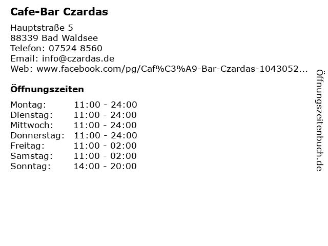 Cafe-Bar Czardas in Bad Waldsee: Adresse und Öffnungszeiten