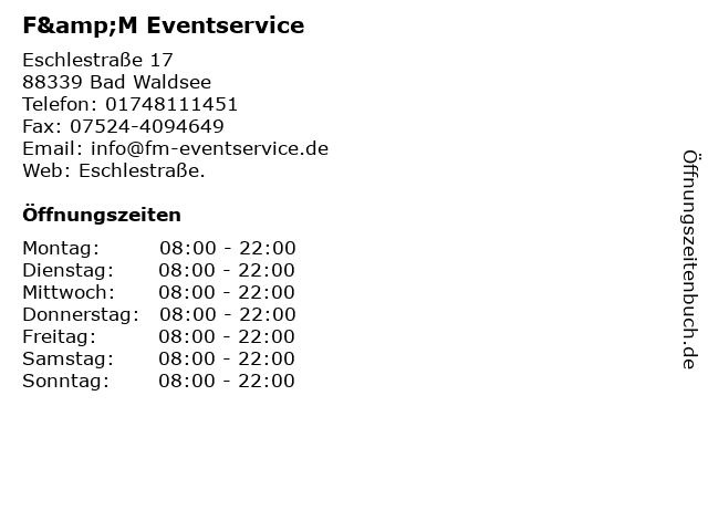 F&M Eventservice in Bad Waldsee: Adresse und Öffnungszeiten