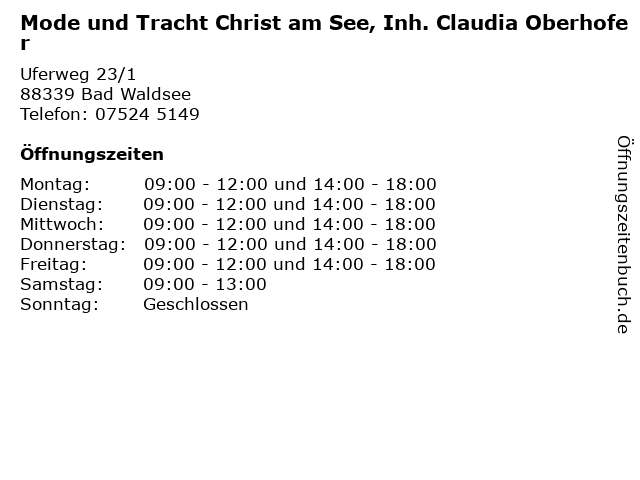 Mode und Tracht Christ am See, Inh. Claudia Oberhofer in Bad Waldsee: Adresse und Öffnungszeiten