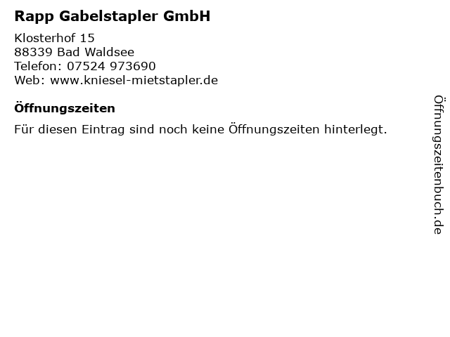 Rapp Gabelstapler GmbH in Bad Waldsee: Adresse und Öffnungszeiten