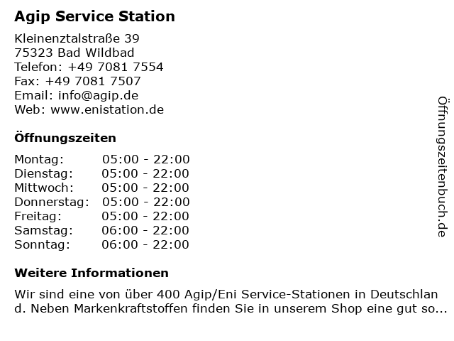 Agip Service Station in Bad Wildbad: Adresse und Öffnungszeiten