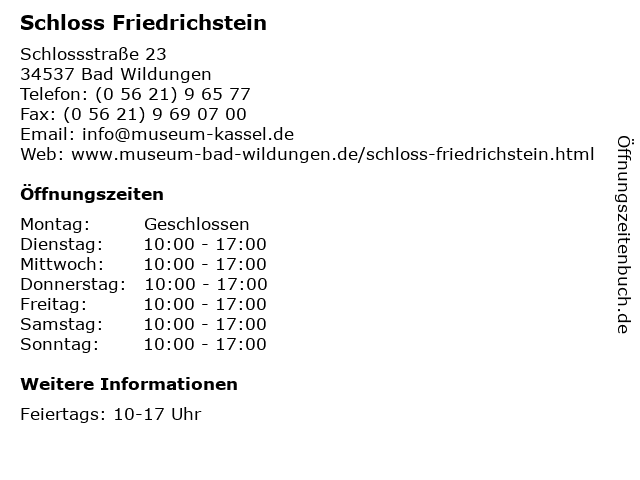 Schloss Friedrichstein in Bad Wildungen: Adresse und Öffnungszeiten