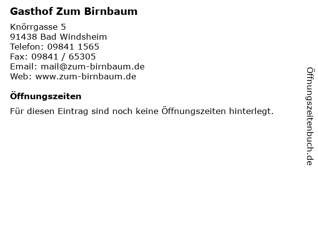 Gasthof Zum Birnbaum in Bad Windsheim: Adresse und Öffnungszeiten