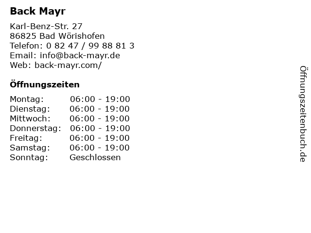 Back Mayr in Bad Wörishofen: Adresse und Öffnungszeiten