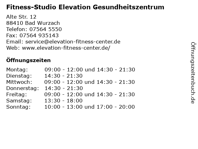 Fitness-Studio Elevation Gesundheitszentrum in Bad Wurzach: Adresse und Öffnungszeiten