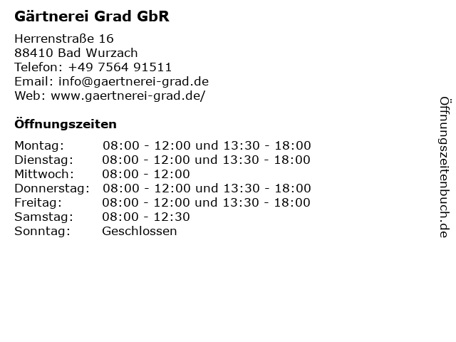 Gärtnerei Grad GbR in Bad Wurzach: Adresse und Öffnungszeiten