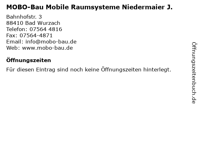 MOBO-Bau Mobile Raumsysteme Niedermaier J. in Bad Wurzach: Adresse und Öffnungszeiten