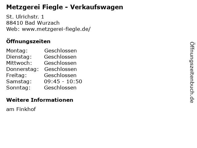 Metzgerei Fiegle - Verkaufswagen in Bad Wurzach: Adresse und Öffnungszeiten
