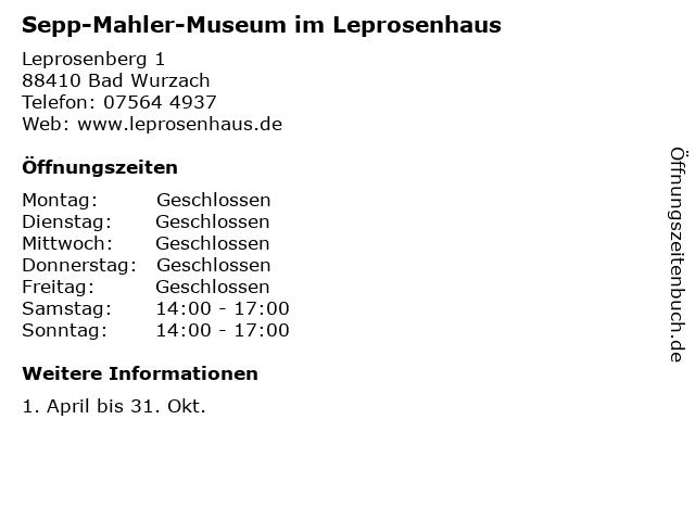 Sepp-Mahler-Museum im Leprosenhaus in Bad Wurzach: Adresse und Öffnungszeiten