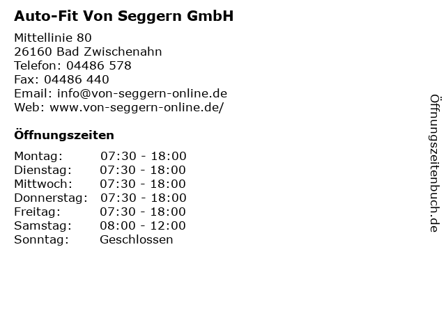 Auto-Fit Von Seggern GmbH in Bad Zwischenahn: Adresse und Öffnungszeiten