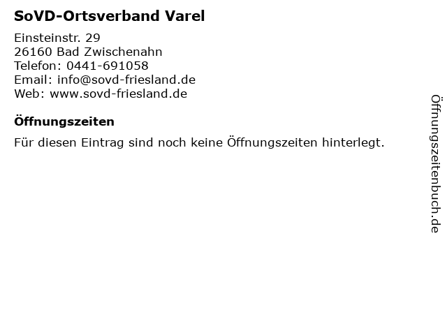 SoVD-Ortsverband Varel in Bad Zwischenahn: Adresse und Öffnungszeiten