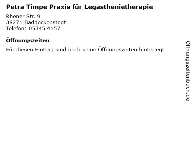 Petra Timpe Praxis für Legasthenietherapie in Baddeckenstedt: Adresse und Öffnungszeiten