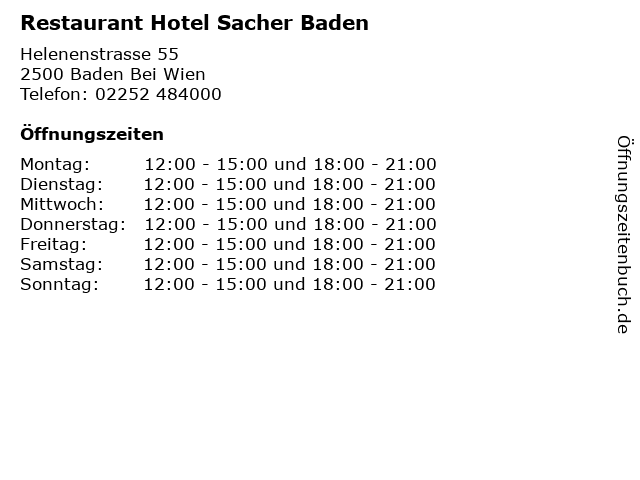 Restaurant Hotel Sacher Baden in Baden Bei Wien: Adresse und Öffnungszeiten