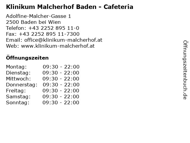 Klinikum Malcherhof Baden - Cafeteria in Baden bei Wien: Adresse und Öffnungszeiten