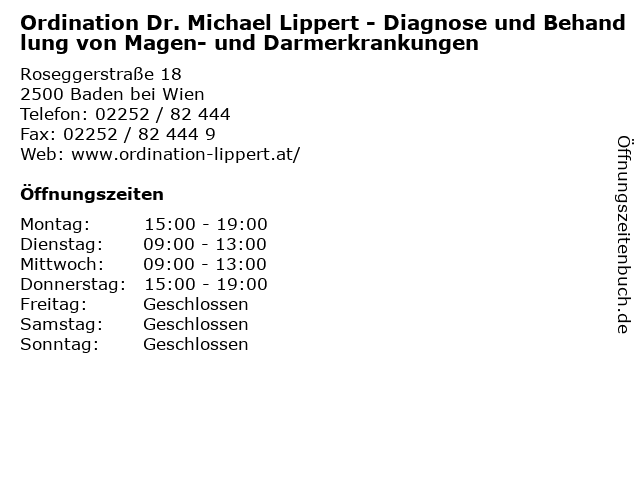 Ordination Dr. Michael Lippert - Diagnose und Behandlung von Magen- und Darmerkrankungen in Baden bei Wien: Adresse und Öffnungszeiten