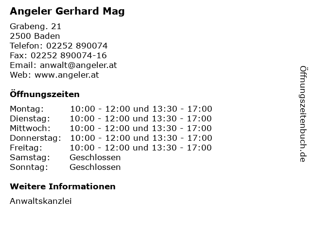 Angeler Gerhard Mag in Baden: Adresse und Öffnungszeiten