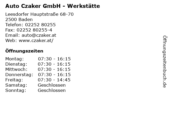 Auto Czaker GmbH - Werkstätte in Baden: Adresse und Öffnungszeiten