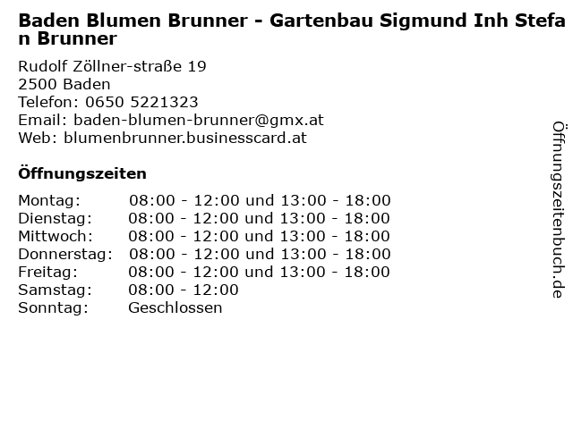 Baden Blumen Brunner - Gartenbau Sigmund Inh Stefan Brunner in Baden: Adresse und Öffnungszeiten