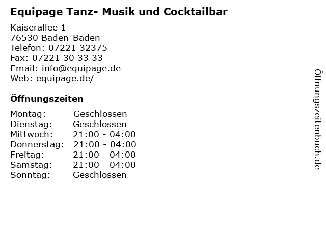 Equipage Tanz- Musik und Cocktailbar in Baden-Baden: Adresse und Öffnungszeiten