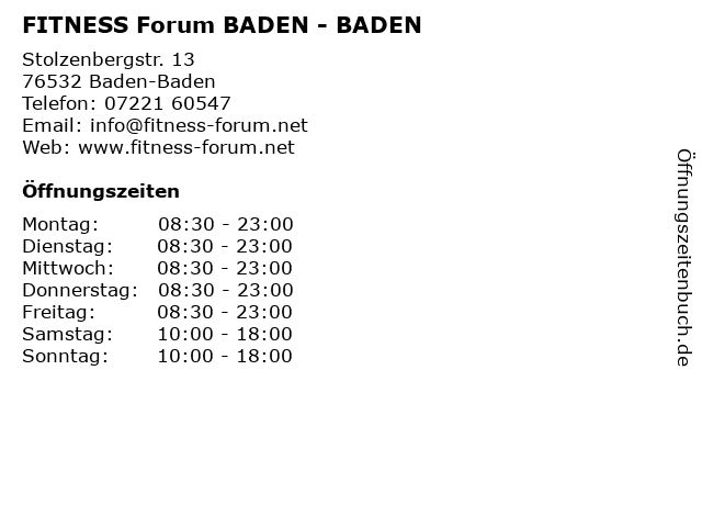 ᐅ Öffnungszeiten „FITNESS Forum BADEN - BADEN ...