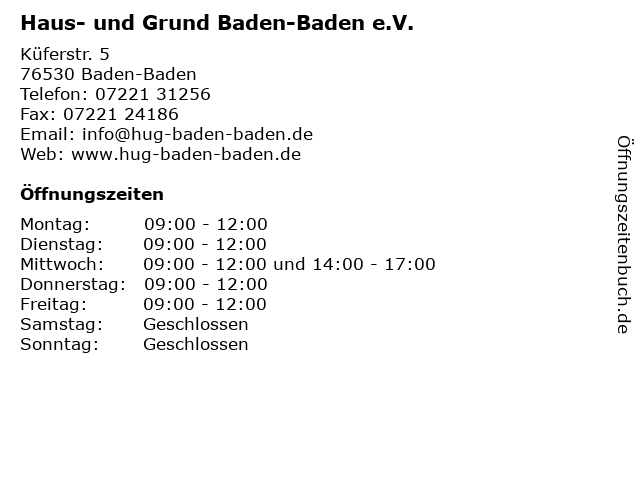 ᐅ Offnungszeiten Haus Und Grund Baden Baden E V