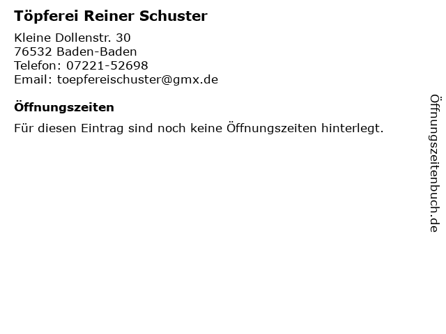 Töpferei Reiner Schuster in Baden-Baden: Adresse und Öffnungszeiten