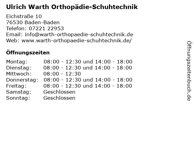 Ulrich Warth Orthopädie-Schuhtechnik in Baden-Baden: Adresse und Öffnungszeiten
