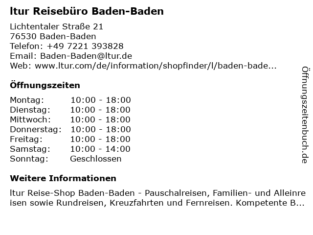 ᐅ Offnungszeiten L Tur Reiseburo Baden Baden Lichtentaler