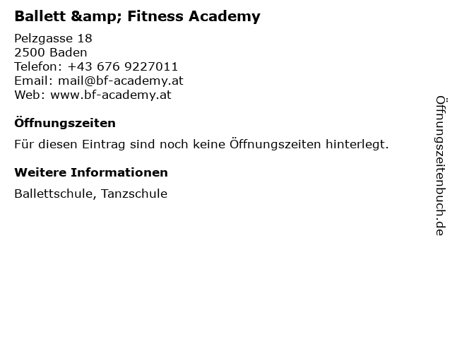 Ballett & Fitness Academy in Baden: Adresse und Öffnungszeiten