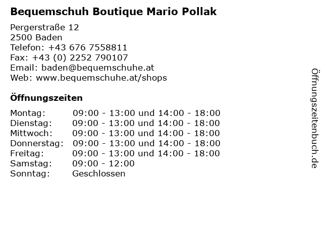 Bequemschuh Boutique Mario Pollak in Baden: Adresse und Öffnungszeiten