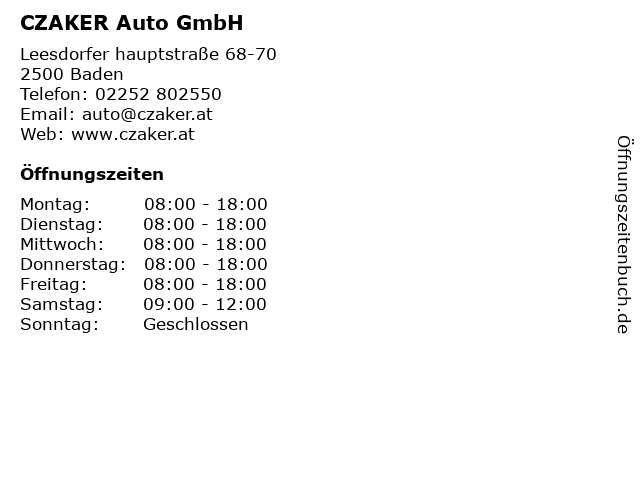 CZAKER Auto GmbH in Baden: Adresse und Öffnungszeiten