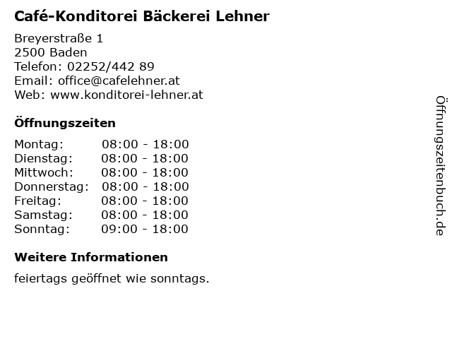 Café-Konditorei Bäckerei Lehner in Baden: Adresse und Öffnungszeiten