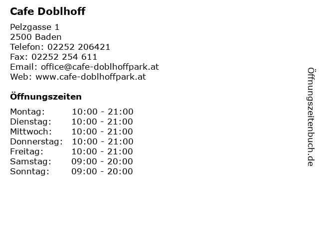 Cafe Doblhoff in Baden: Adresse und Öffnungszeiten
