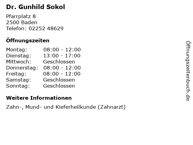 Dr. Gunhild Sokol in Baden: Adresse und Öffnungszeiten