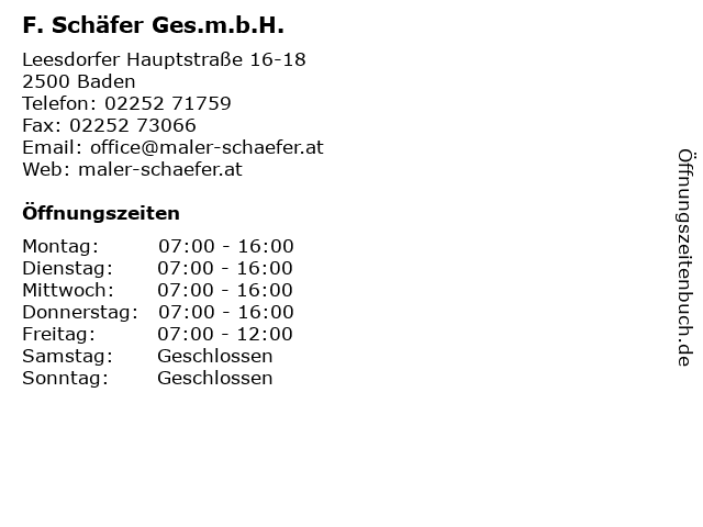 F. Schäfer Ges.m.b.H. in Baden: Adresse und Öffnungszeiten