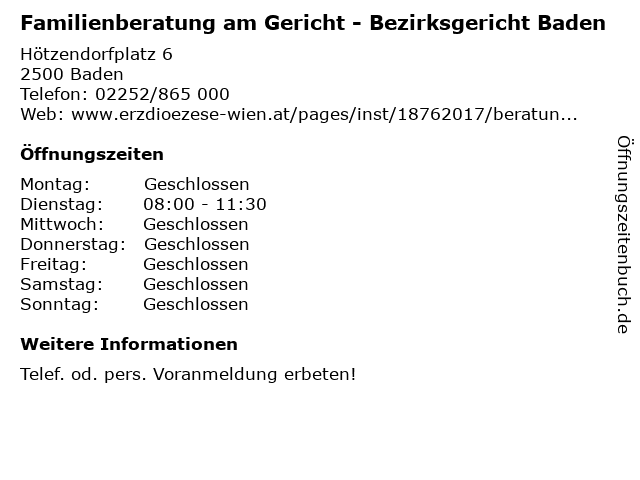 Familienberatung am Gericht - Bezirksgericht Baden in Baden: Adresse und Öffnungszeiten